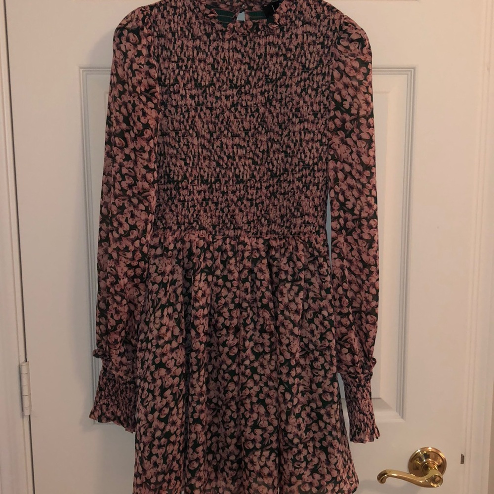 Lulus Floral Forever Green and Pink Floral Print Smocked Skater Dress. Size XS.